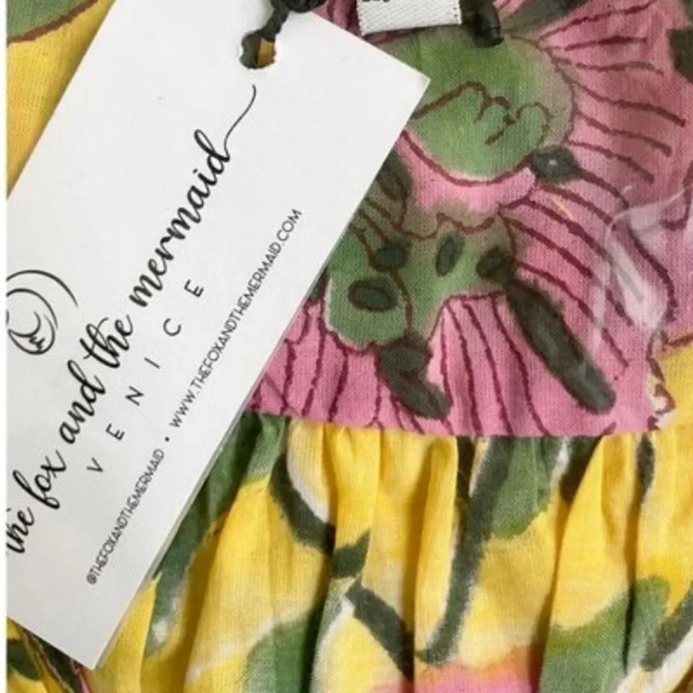 Fox & the Mermaid Venice floral block printed cotton midi dress Sz M/L NWT - Picture 8 of 11
